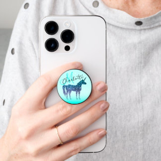 Aqua blue unicorn sparkles Monogram turquoise PopSocket