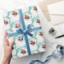 Aqua Blue Vintage Wink Black Santa Claus Christmas Wrapping Paper