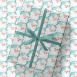 Aqua Blue Vintage Wink Santa Claus Christmas Gift Wrapping Paper<br><div class="desc">custom roll of holiday wrapping paper adorned in a unique vintage and adorable retro graphic of santa winking wearing a pretty robins egg blue / almost minty green colored hat ,  featured in a seamless pattern print format. and maintains a monochromatic color pallet</div>
