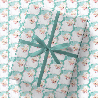 Aqua Blue Vintage Wink Santa Claus Christmas Gift Wrapping Paper
