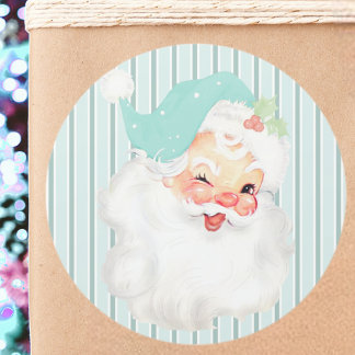 Aqua Blue Vintage Winking Santa Claus Christmas Classic Round Sticker