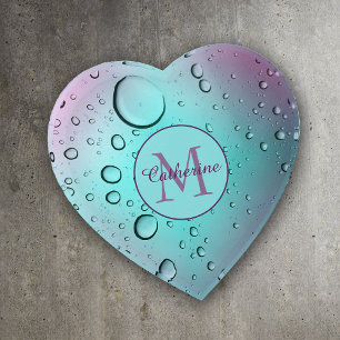 Aqua Blue Violet Water Droplet Monogram Paperweight