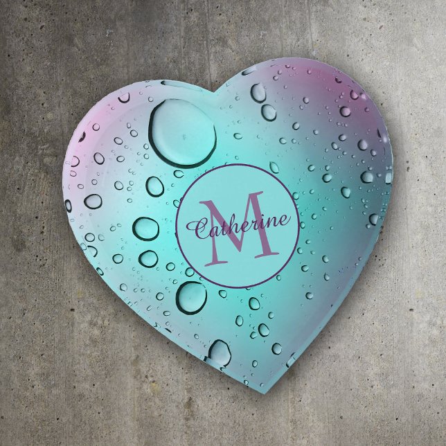 Aqua Blue Violet Water Droplet Monogram Paperweight (Creator Uploaded)