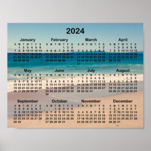 Aqua Blue Water Beach Photo 2024 Calendar Poster