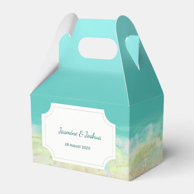 Aqua blue water  beach seashore painted favor boxes (Front Side)