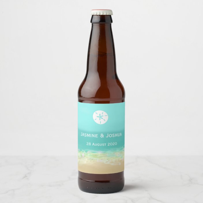 Aqua Blue Water Painted Beach Seashore Personalize Beer Bottle Label