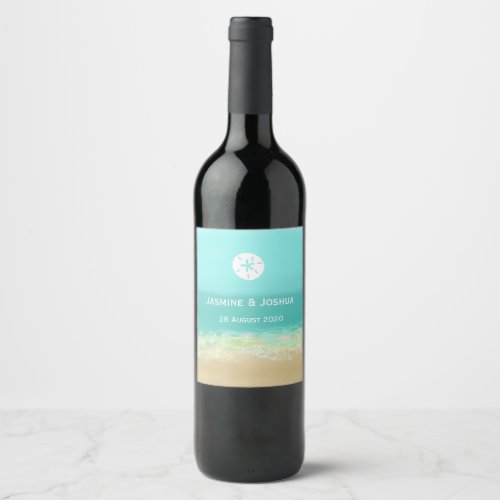 Aqua blue waterpainted beach seashore personalize wine label