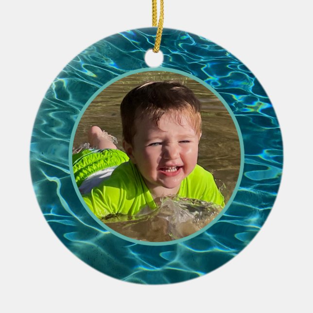Aqua Blue Water Pattern, rippling ocean waves Ceramic Ornament (Front)