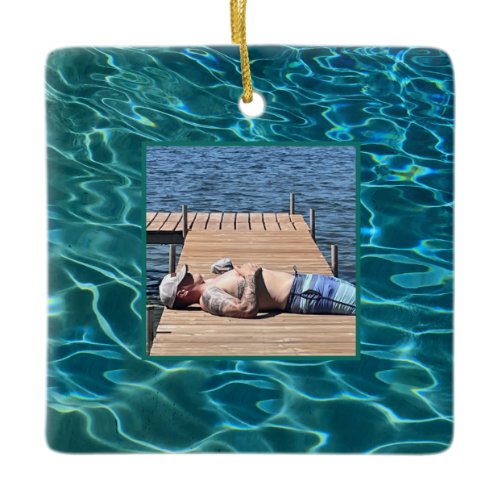 Aqua Blue Water Pattern, rippling ocean waves Ceramic Ornament
