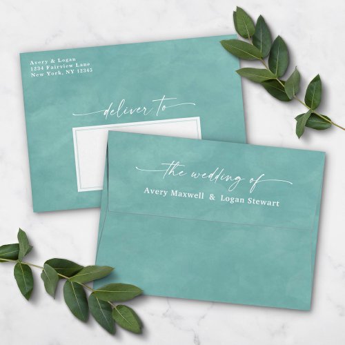 Aqua Blue Watercolor A7 5x7 Wedding Invitation Envelope