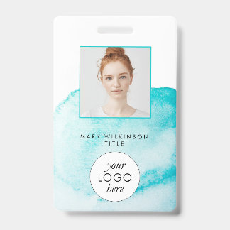 Aqua Blue Watercolor Background Badge