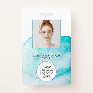 Aqua Blue Watercolor Background Badge
