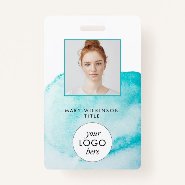 Aqua Blue Watercolor Background Badge (Front)