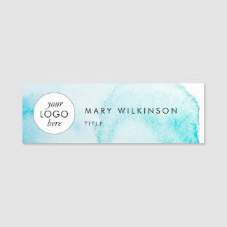 Aqua Blue Watercolor Background Badge