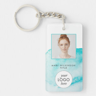 Aqua Blue Watercolor Background Badge Keychain