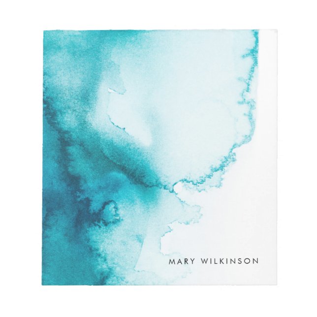 Aqua Blue Watercolor Background Notepad (Front)