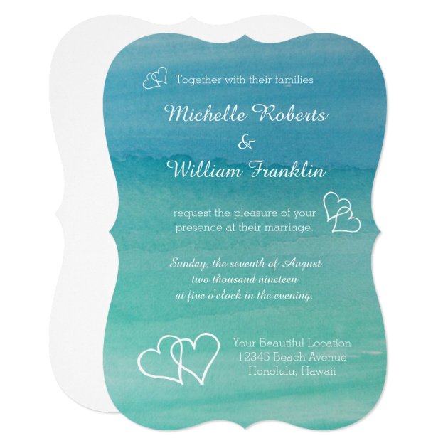 Aqua Blue Watercolor Beach Wedding Invitations