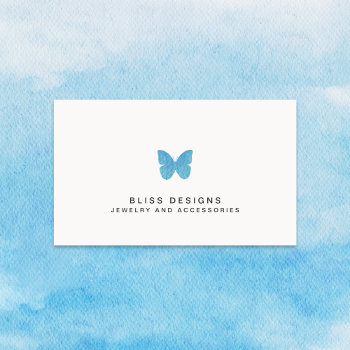 Aqua Blue Watercolor Butterfly Logo Elegant Simple Business Card by whimsydesigns at Zazzle