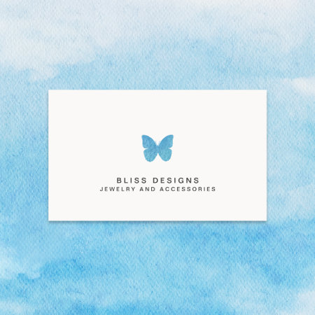 Aqua Blue Watercolor Butterfly Logo Elegant Simple Business Card
