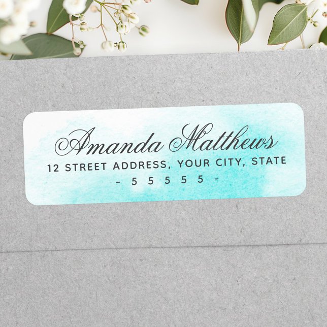 Aqua blue watercolor calligraphy script address label (Aqua blue watercolor calligraphy script address label)