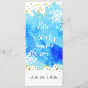 Aqua blue watercolor, coral reef wedding program