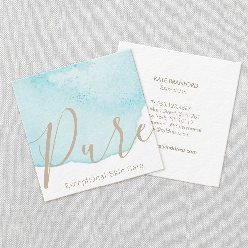 Aqua Blue Watercolor Flower Petal Skin Care Spa Square Business Card