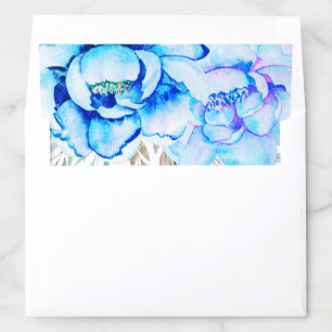 Aqua blue watercolor flowers floral wedding  envelope liner