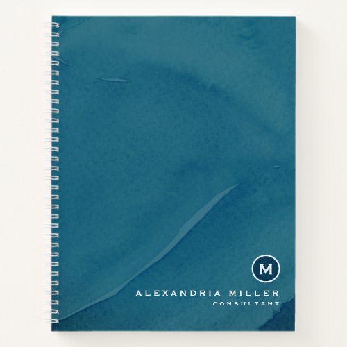 Aqua Blue Watercolor Monogram Notebook