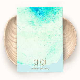 Aqua Blue Watercolor Necklace Display Holder Business Card