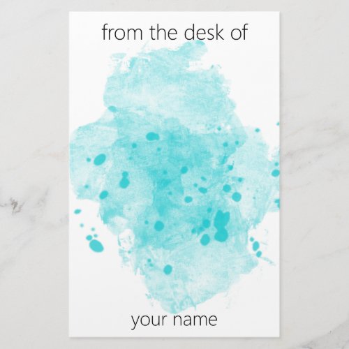 Aqua Blue Watercolor Paint Blotter with Name Stationery