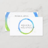 Aqua Blue Watercolor Painted Circle Logo Business Card (Front/Back)