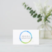 Aqua Blue Watercolor Painted Circle Logo Business Card (Standing Front)