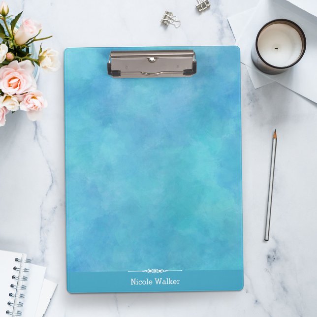 Aqua Blue Watercolor Personalized Clipboard (Creator Uploaded)