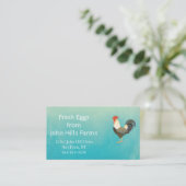 Aqua Blue Watercolor Rooster Silhouette Chevron Business Card (Standing Front)