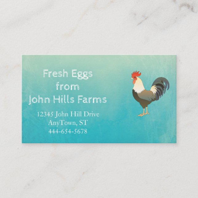Aqua Blue Watercolor Rooster Silhouette Chevron Business Card (Front)