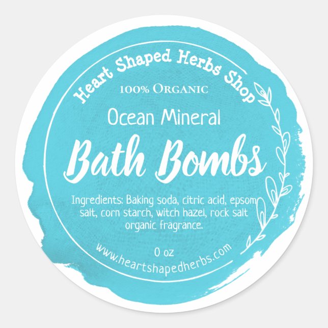Aqua Blue Watercolor Stain Bath Bomb Classic Round Sticker (Front)
