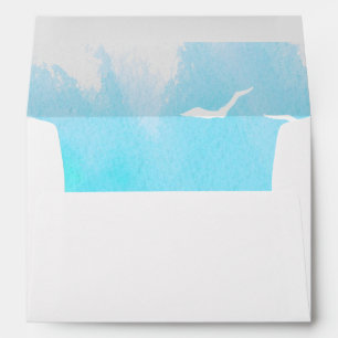 Aqua blue watercolor, starfish beach wedding envelope
