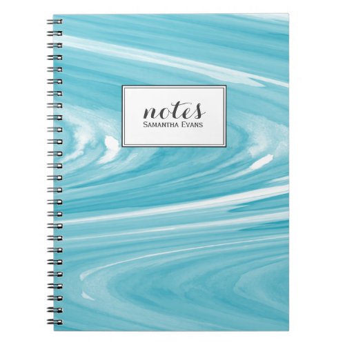 Aqua Blue Watercolor Swirl Pattern Personalized Notebook