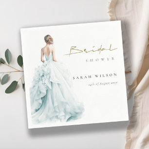 Aqua Blue Watercolor Wedding Gown Bridal Shower Napkins