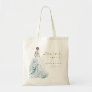 Aqua Blue Watercolor Wedding Gown Bridal Shower Tote Bag