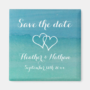 Aqua blue watercolor wedding save the date magnets