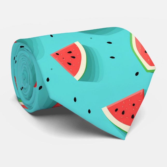 Aqua Blue Watermelon Summer Fruit Melon Neck Tie (Rolled)