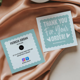 Aqua Blue Wave Order Thank you LOGO Social Icon  Square Business Card