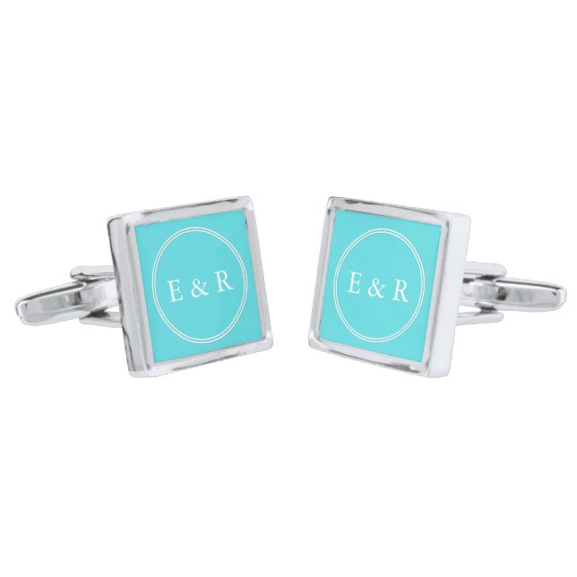 Aqua Blue Wedding Cufflinks (Angled)