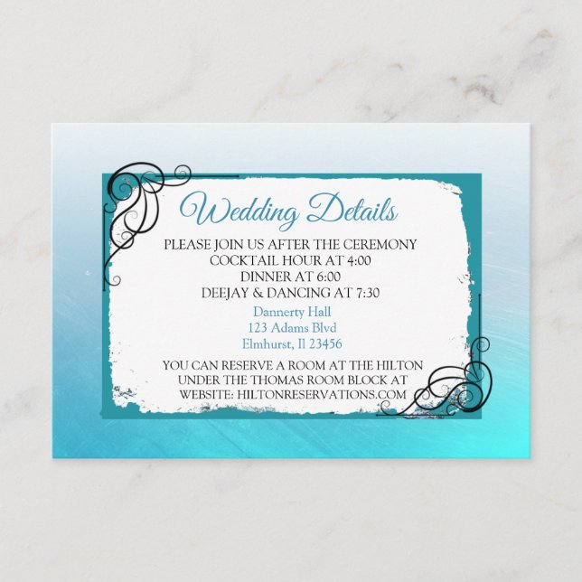 Aqua Blue Wedding Details Card (Front)