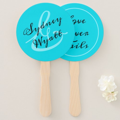 Aqua Blue Wedding Fan Love Never Fails