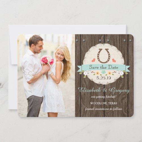 AQUA BLUE Western Horseshoe Save the Date Card