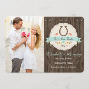 AQUA BLUE Western Horseshoe Save the Date Card