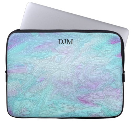 Aqua Blue Wet Paint Strokes Monogram Laptop Sleeve