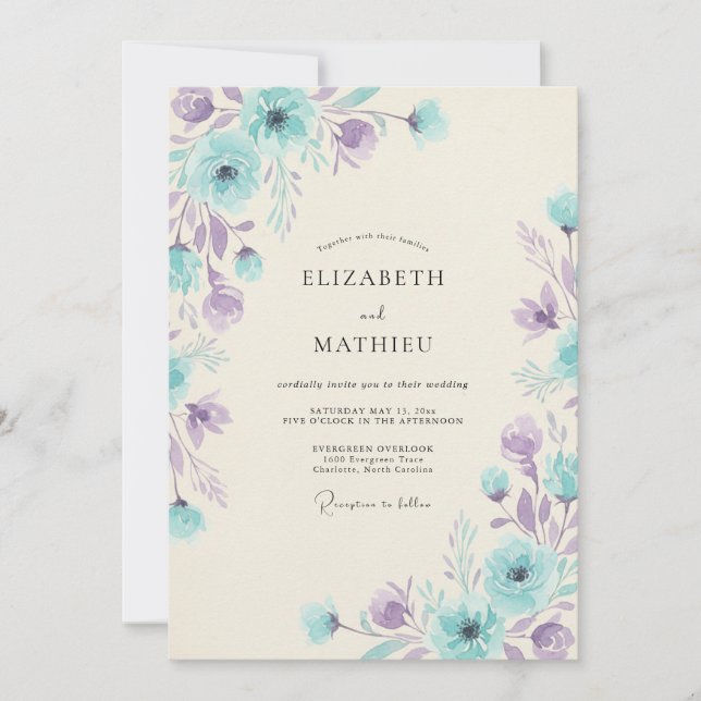 Aqua Blue Whimsical Spring Wedding Invitation (Front)